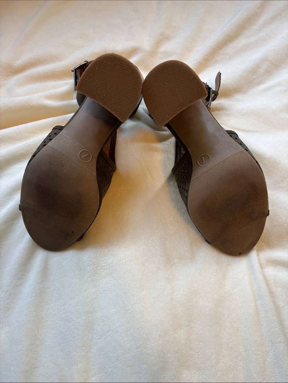 Women's Olive Suede Peep-Toe Ankle Strap Heels